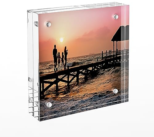 Sezanrpt Acryl Bilderrahmen 7.5x7.5cm, Bilderrahmen für 7.5x7.5cm oder 5x5cm Bilder, klare doppelseitige dicke Bilderrahmen Desktop Bilder Display Kleine Tipps Halter