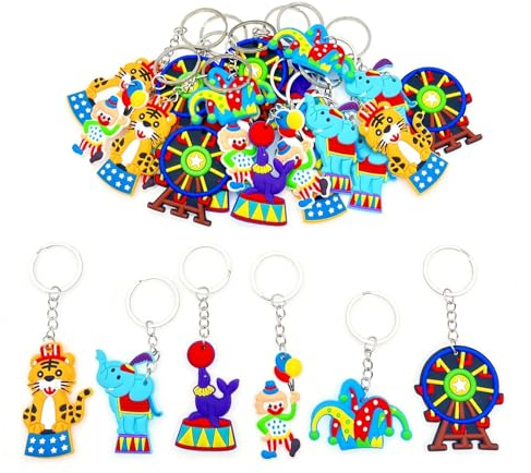 JZK 30 x Karneval Zirkus Schlüsselanhänger für Kinder Geburtstag Party Gefälligkeiten Zirkus Motto Party Dekorationen Vergnügungspark Geschenk Riesenrad Geschenk Clown Schlüsselanhänger