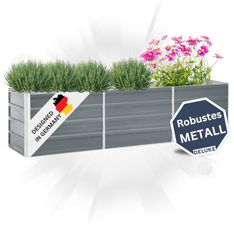 DELUKE Hochbeet für Garten Oskar Grau | 240x40x45cm | Verzinkter Stahl | Wetterfest | Gartenbeet Kräuterbeet Blumenbeet Beet hoch Frühbeet für Garten Gemüsebeet