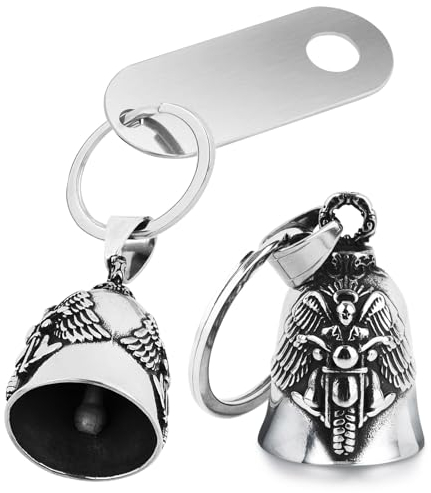 BETESSIN Schlüsselanhänger Motorrad Glöckchen Biker Guardian Bell Glücksbringer Glocke Glockenanhänger Auto Schlüsselband Schlüssel Glocke Anhänger mit Herzenmuster Geschenk Silber B