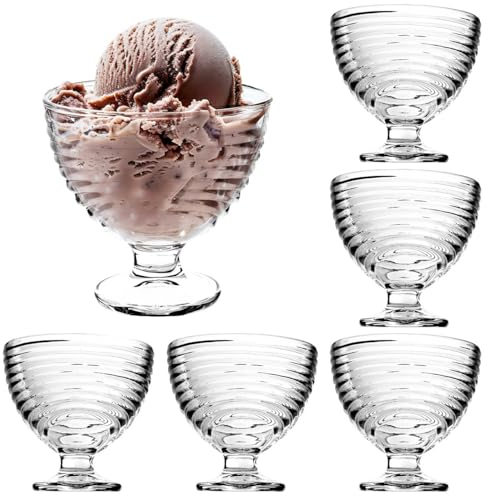 KADAX Lot de 6 coupelles à dessert avec pied, verres à glace, verres à glace, verres à dessert, pour crème glacée, entrées, desserts et fruits (ondulé)