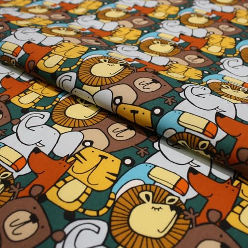 Stoff Meterware Kinderstoff Baumwollstoff - 1 Meter, Nähen, Bettwäsche, Kinder, Baby, Jungen, Mädchen, Bekleidung, Deko (Tiere Löwe Bär Elefant)