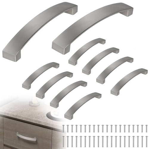 DBREAKS 10 Stück Möbelgriff, 128mm Lochabstand Stangengriff, Schubladengriffe mit Schrauben, Küchengriffe Schrankgriffe Bügelgriff Kommodengriff, Türgriffe für Küchenschränke(Silber)