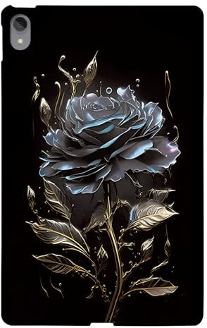 LMFULM® Étui pour Lenovo Tab P11 / P11 Plus TB-J606F (11 Pouces) Coque en TPU Gel Souple Coque en Silicone Etui De Protection Couverture Arrière Noir Fleur Motif