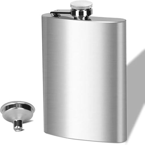 Flachmann Edelstahl, Flachmann Set aus Edelstahl, Aus 304 Edelstahl, für Whiskey, Rum, Wodka, Geeignet für Wandern und Party(8 oz. 220ml), Silber