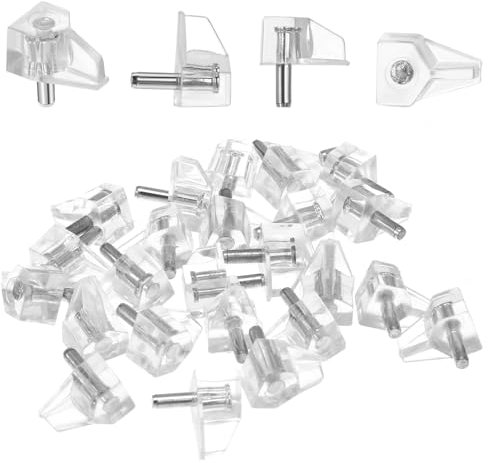 20 Stück Einlegeboden Halter Bodenträger 3mm Regalbodenträger Kunststoff transparent mit Stahlstift transparent Kunststoff Regalboden Stifte Schrank Regal Pins Halter Ersatz Peg