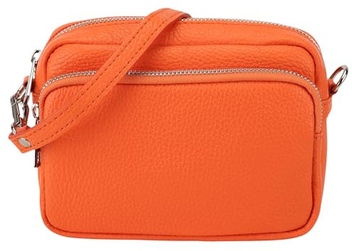 SH Leder Echtleder Umhängetasche Clutch kleine Tasche Abendtasche Alltagstasche mit Verstellbar Schultergurt 18x13cm Pia G394 (Orange)
