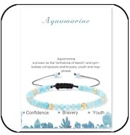Hernin Bracelets de Pierres Naturelles pour Femmes 4mm Naturelle Bracelet avec Perles en Or Bracelet Naturel Réglable avec Corde Tressée pour Femmes Hommes (Aigue-marine)