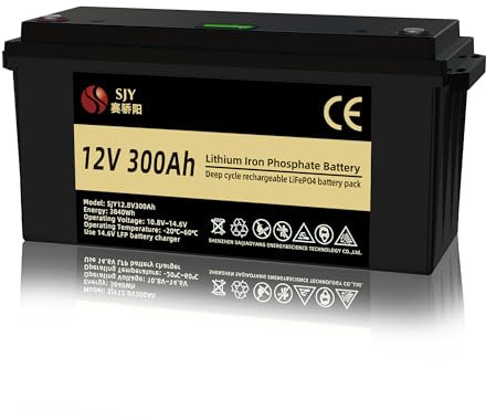 SaiJiaoYang 12V 300Ah LifePO4, batería LiFePO4 con 200A BMS 10000 ciclo profundo clase A batería de litio con LCD ideal para fuera de la red, RV, sistema solar, barco, caravana, remolque de viaje