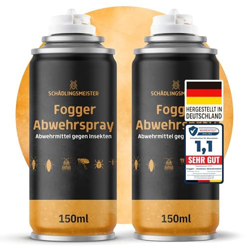 Fogger Abwehrspray – Abwehrmittel gegen Insekten – Mit Zitroneneukalyptusöl – Wirkt gegen Schaben, Flöhe, Motten, Milben, Wanzen & mehr – Insekten Vernebler – Made in Germany (2x150ml)