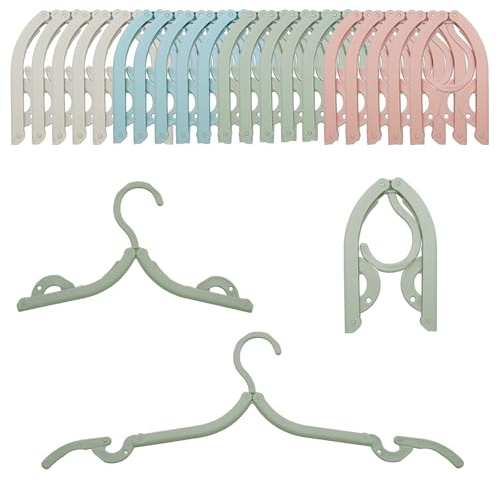 XHYASD 20 Stück Faltbare Reisekleiderbügel Platzsparend (4 Farben) | Faltbar, Platzsparend, Rutschfest, 20 Stück, 4 Farben, PP-Kunststoff, Bis 3 kg, Reise Hotel Camping