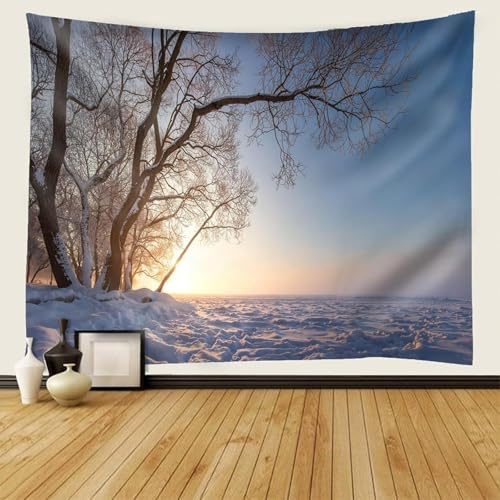 Wandteppich Winter-Landschaft 150x200 cm Wandteppiche Sonnenaufgang 3d Druck Wandbehang XL Tapisserie Wandtuch für Wohnzimmer Schlafzimmer Wohnheim Wanddekoa-7296