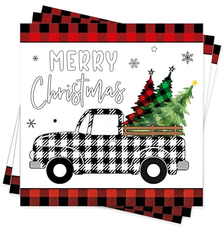 40 Stück Weihnachtsservietten 33x33 cm – Servietten Weihnachten mit Truck & Tannenbaum Motiv – Servietten Weihnachts Tischdeko für Feier, Dinner & Basteln