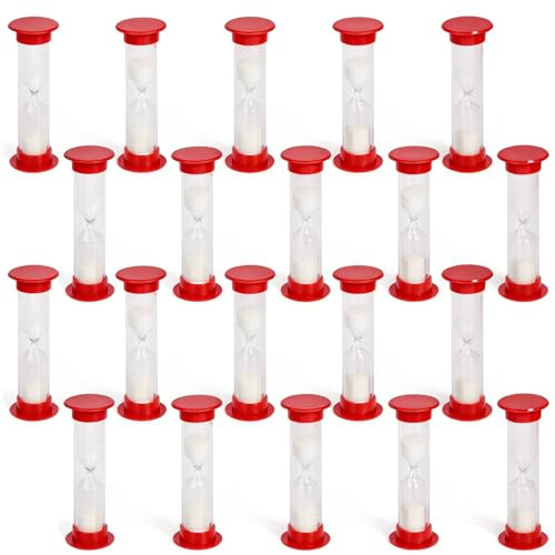 20 Stück Sanduhr 1 Minute Rot Sanduhren Set Plastik Bruchsicherer 1min Sanduhren Küchentimer für Schule,Haushalt, Zähneputzen, Lernen, Spiel Timing Bürodekoration