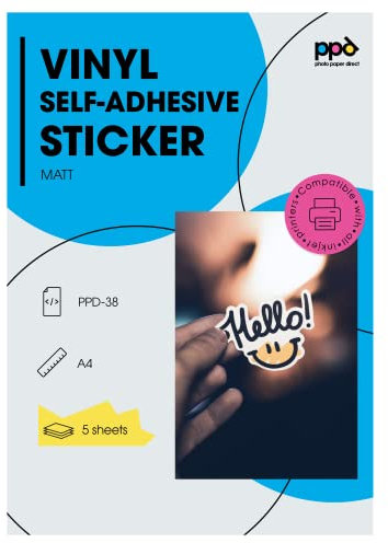 PPD 5 Sheets A4 Inkjet Printable Matt Self Adhesive Vinyl Sticker Paper Waterproof PPD-38-5
