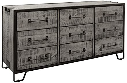 MASSIVMOEBEL24.DE Sideboard Mango 150x45x80 grau lackiert Eisen Heavy Industry #118