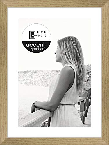 accent by nielsen Objektrahmen mit Passepartout, 13 x 18 cm, Holz (MDF), Eiche, Fotorahmen zum Auftstellen und Aufhängen im Hoch- & Querformat, Echtglas, Aura