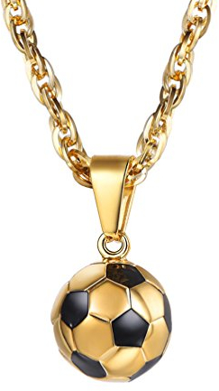 PROSTEEL 3D Fußball Design Anhänger Halskette 18k vergoldet Ball Form Kettenanhänger mit 55+5cm Weizenkette Fußballfans Modeschmuck Accessoire für Männer Frauen