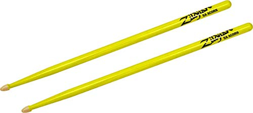 Zildjian 5A Hickory Drumsticks - Wood Acorn Tip - Neon Yellow