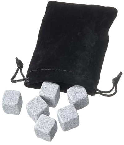 BUTLERS 12er Set Wiederverwendbare Eiswürfel 2x2x2 cm Granit - ON THE Rocks | Farbe Grau - Whiskey Steine für Spirituosen & Cocktails - Kühlsteine für Erfrischungen - Inklusive Samtbeutel