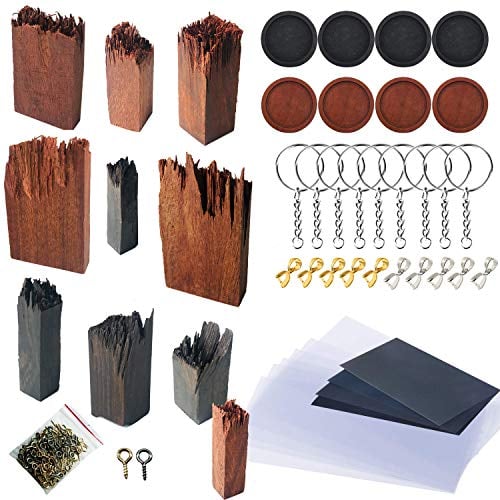 Woohome 51 Stück Holzteile für Silikonform Gießform, Ebenholz Sandelholz für DIY Holz Harz Epoxid Anhänger Kette Schmuck Ring Schmuck Handwerk DIY