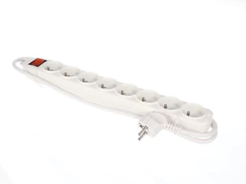 Perel Bloc multiprise avec Interrupteur, Protection Contre Les surcharges, 8 Prises avec Terre française (Type E), 1.5 m, 3G1.5, Usage intérieur, Blanc