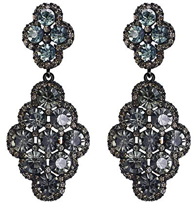 EVER FAITH Damen Ohrringe Hochzeit Braut Rhombus Strass Kristall Hohl Kronleuchter Ohrhänger Grau Schwarz-Ton