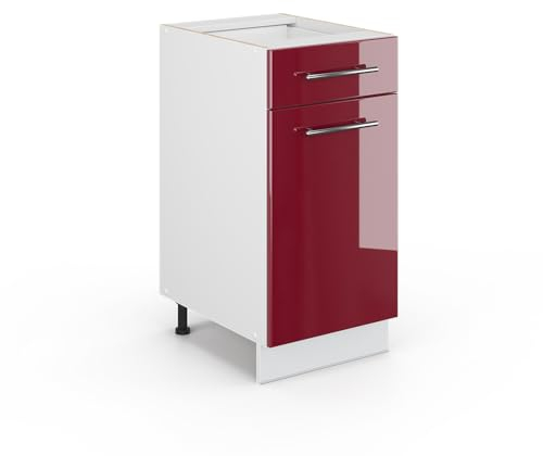 Vicco Mueble bajo de Cocina Fame-Line, Rojo Burdeos Alto Brillo/Blanco, 40 cm sin encimera