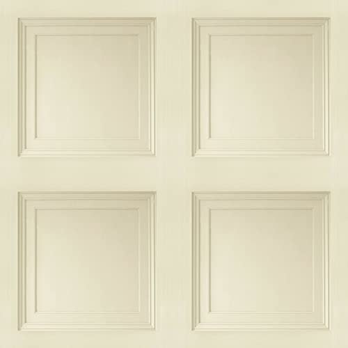 SOPHIE LAURENCE Wood Panel Effect Wallpaper Realistic Square Panelling Flat Finish 3D Wallpaper Cream