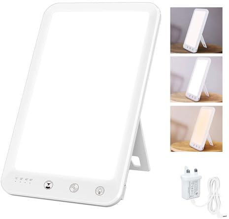 Lámpara de terapia de luz, lámpara solar de 10000 Lux sin rayos UV con brillo ajustable, temporizador y función de memoria, luz giratoria de 90 °, uso en interiores en el hogar y la oficina, blanco