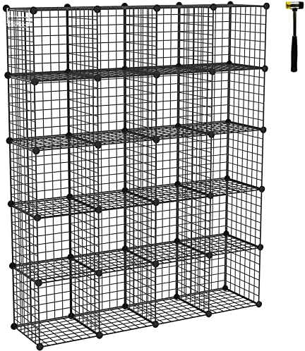 C&AHOME Drahtwürfel-Aufbewahrung, 20 Würfel, Metall, Draht-C-Gitter, Aufbewahrungsbehälter, Regal, modulares Bücherregal, Schrankschrank, 122.4 cm Lx32.4 cm Bx152.6 cm H, schwarz UWCSM20B