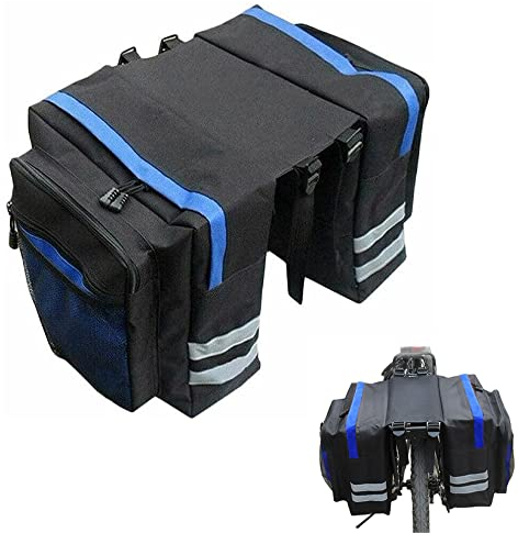 Sac de Vélo, Sac Velo Porte Bagage, Sac Velo Arriere, Sac Velo Porte Bagage Arriere, Étanche Double Sac Vélo ArriÈRe, pour VTT Outdoor Voyage Cyclisme avec Housse de Pluie, Bleu