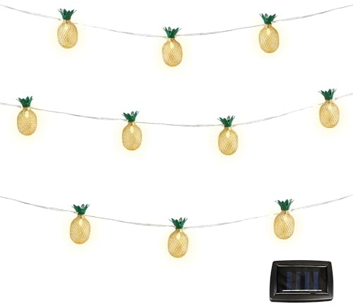 Gardenwize – 2 Metre 10 Piece Solar Powered Bright Bulb Garden String Lights, Pathway Lights – Decorative Garden Decorations No Running Costs (Pineapple Lantern)
