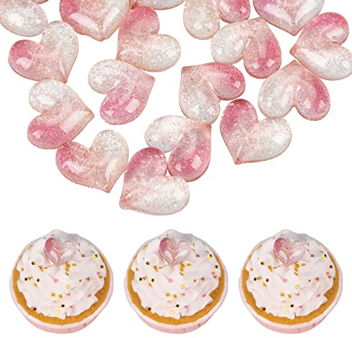 Gyufise 20Pcs Peach Heart Cupcake Toppers Pink DIY Resin 3D Heart Cake Topper Decorations for Wedding Anniversary Bridal Shower Birthday Valentine's Day Party Supplies