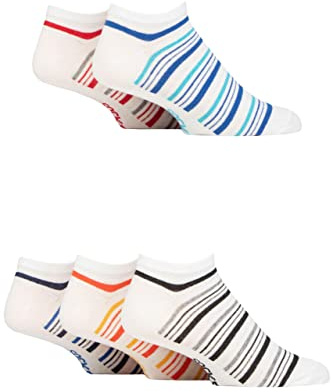 SockShop Mens Plain Regenerated Eco-Cotton Striped Trainer Socks Pack of 5 White Stripe 7-11