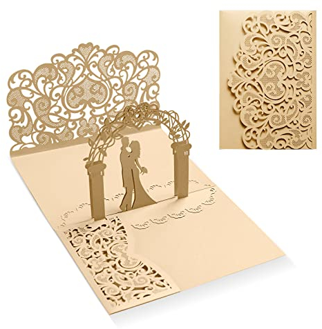 Siumir Pop Up Hochzeitskarte mit Umschlag 3D Karte Hochzeit Glückwunsch Karte Hochzeitseinladungen für Hochzeitstag, Valentinstag, Hochzeitsgeschenke (Gold)