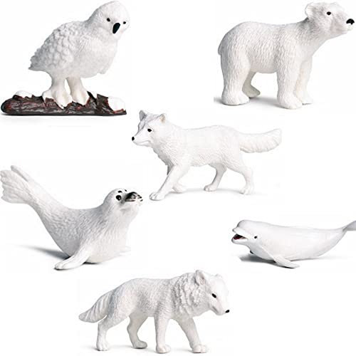 Yunchu Online 6 Pcs Meerestiere Spielzeug Arktischer Ozean Tiere Figuren Sea Animal Figure Toy mit Polarwolf Fuchs Robbe Beluga Schneeeule Eisbären Meeresleben Figuren Cupcake Kuchen Topper