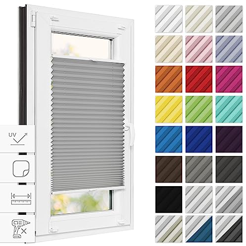 Estika Thermo Plissee zum kleben verdunkelung 100 cm x 200 cm - Blackout: Silber-Weiß - Plissee kleben, Plissee ohne Bohren, Plisees ohne Bohren Blickdicht, Verdunklungsplissee