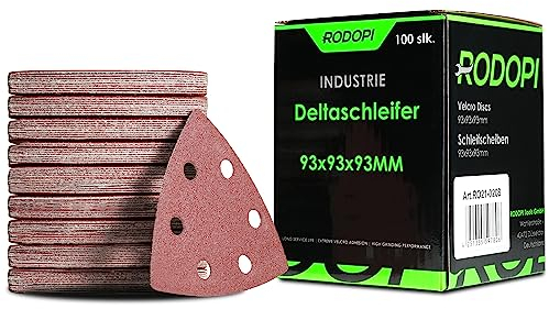 RODOPI RedDevil Schleifdreiecke für Deltaschleifer Körnung 40-320 Zirkonium Korund Klett 93x93x93 mm Delta Schleifpapier 6 Loch für Dreieckschleifer - 200 Stück K120