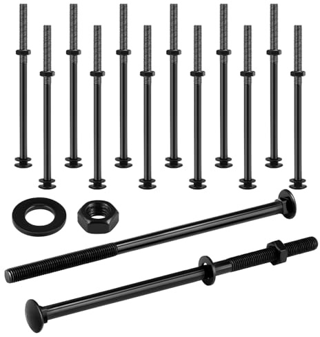 Zonon Carriage Bolt Kit Galvanized Carriage Bolt Set Includes Rust Resistance Bolts Washers and Nuts for Fastening Accessories (12 Sets,Black,1/2 x 10 Inch)