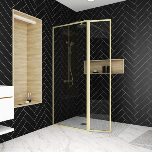 Paroi de Douche avec Volet Pivotant 80+40x200 cm - Finition Or Doré Brossé - GOLDY CONTOURING