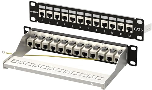 FGB 10Gbps 1U 12 Port Koppler Patch Panel Cat7 Rack Montierbare Netzwerk Patchpanel RJ45 Geschirmter Keystone Koppler mit Rückleiste 1U Inline Keystone Verkabelung für Gigabit Netzwerk Switch