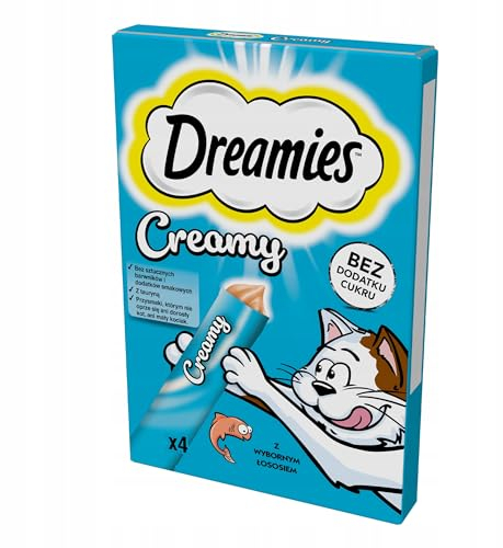 Dreamies Katzenleckerlis Creamy Snacks mit Lachs – köstlich cremiger Geschmack – 20 Portionsbeutel (5 x 4 x 10g)