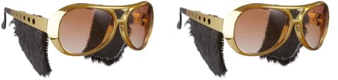 WIDMANN 6733S - Rock´n´Roll Brille, Gold, mit Koteletten, Sonnenbrille, Karneval, Mottoparty (Packung mit 2)