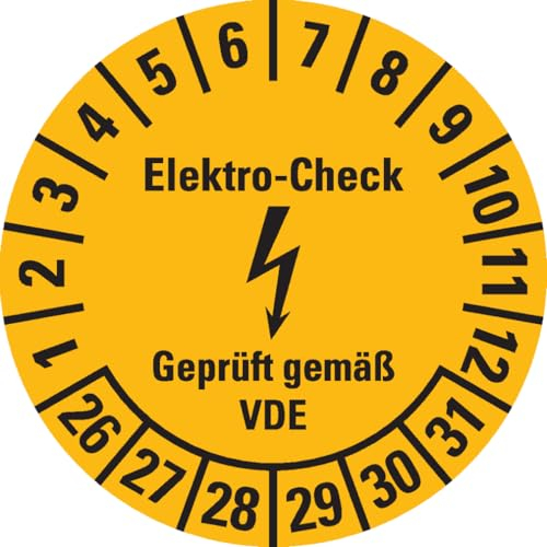 Dreifke® Prüfplakette Elektro-Check, VDE, 26-31, gelb, Dokumentenfolie, Ø 30mm, 108 Stk