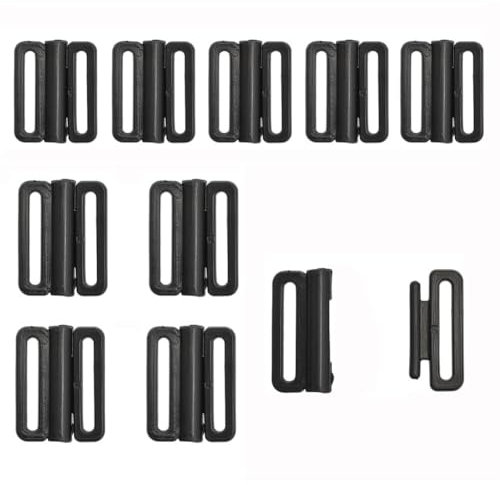 10 fibbie in plastica nera con chiusura frontale a gancio, da cucire su vestiti, reggiseni, accessori per cucito, chiusura bikini, lingerie, parti di ricambio (1,2 + 1,5 cm)