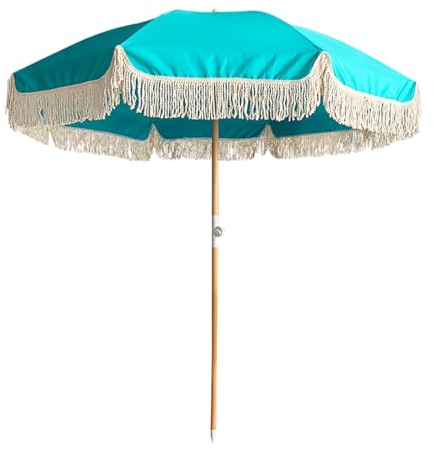 Strandschirm 200cm Sonnenschirm Strand UV 50+ Gartenschirm Wasserdicht Groß Deko Tischschirm Mit Fransen Balkonschirm Mit Neigung Terrassenschirm Für Garten Terrasse Pool Mit 8 Stabilen Rippen (Color