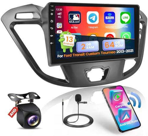 Hikity 2G+64G Android 13 Autoradio Für Ford Transit Custom Tourneo 2013-2018 mit Wireless Carplay Android Auto 9 Zoll Bildschirm Autoradio mit GPS WiFi Bluetooth FM RDS HI-FI MIC Rückfahrkamera