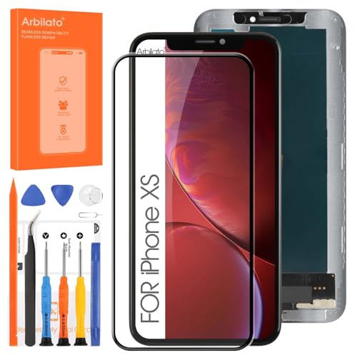 Arbilato Écran pour iPhone XS Complet LCD Replacement, Écran iPhone XS A1920,A2097,A2098,A2099,A2100 5.8'' Tactile 3D Numériseur Assemblage Complet Cadre étanche Autocollant+Protecteur d'écran Trempé