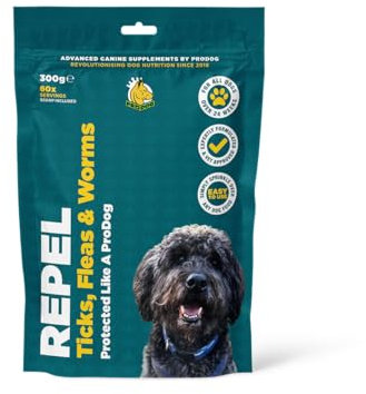 ProDog Repel Supplement | Effective Tick, Worm & Flea Repellent for Dogs - 60 Servings | Vet-Approved, Chemical-Free Tick, Worm & Flea Prevention for Dogs | 100% Natural Ingredients | For All Dogs 6m+
